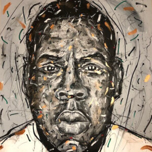 Jay Z celebrity portrait using acrylics and splatter technique