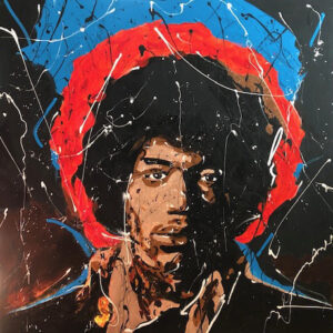 Jimmy Hendrix celebrity portrait using acrylics and splatter technique