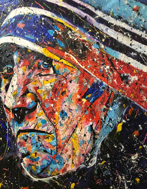 Colorful and abstract Mother Teresa portrait using acrylics
