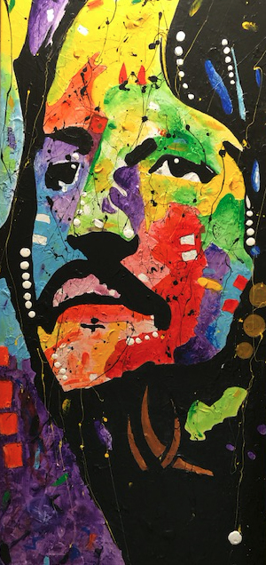 Ringo Starr celebrity portrait using acrylics and splatter technique