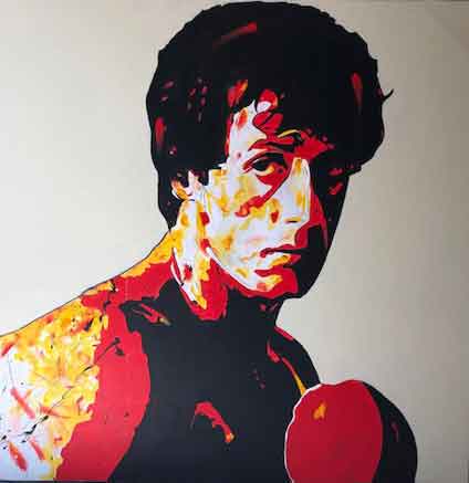 Colorful and abstract Rocky Balboa celebrity portrait using acrylics