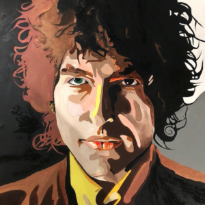 Bob Dylan colorful abstract celebrity portrait using acrylics