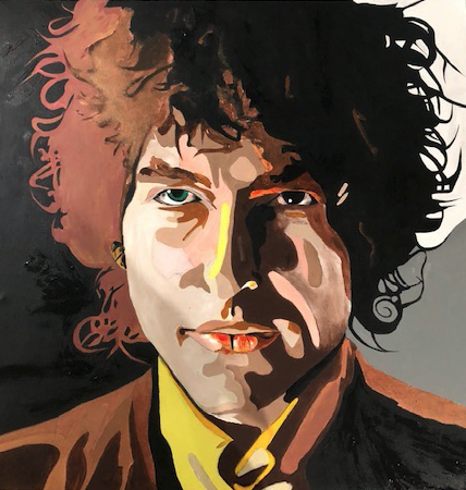 Bob Dylan colorful abstract celebrity portrait using acrylics